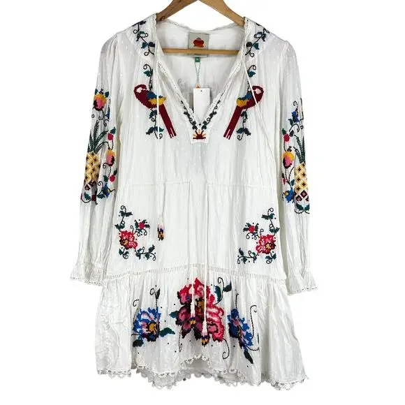 FARM Rio | Dresses | Farm Rio Macaw Cross Stitch Embroidered Mini Dress  Womens Size Xs New With Tags | Poshmark